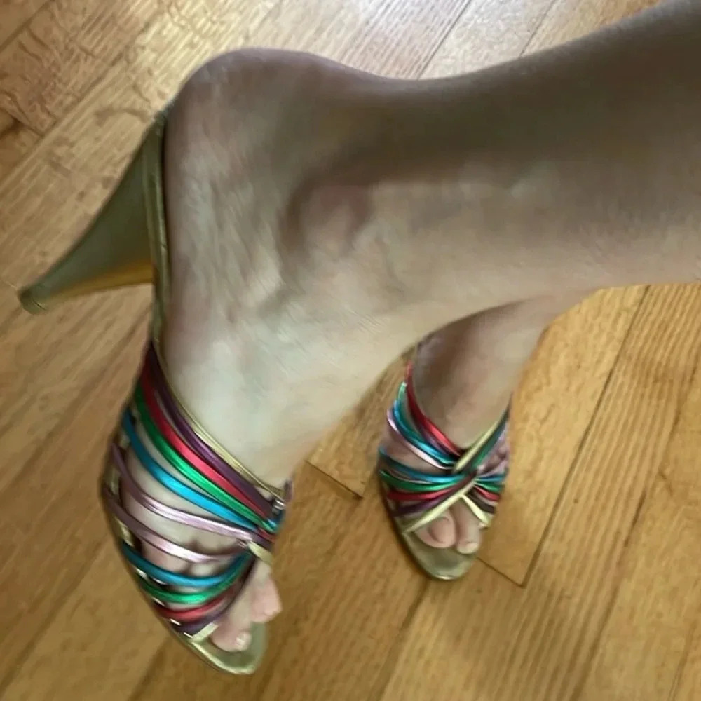 Metallic Leather High Heels - Brazil - rainbow metallic & gold. Vintage  7.5